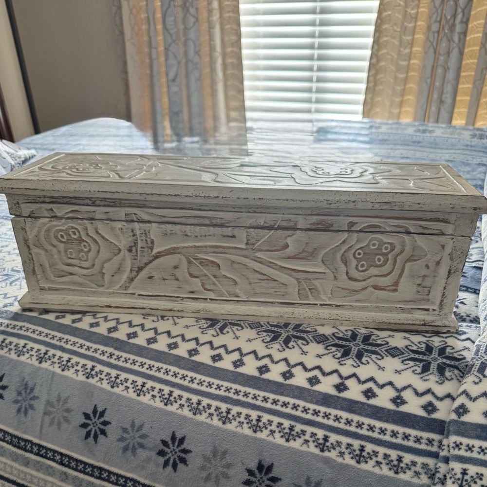 Floral Etched Wooden Storage Box NWT